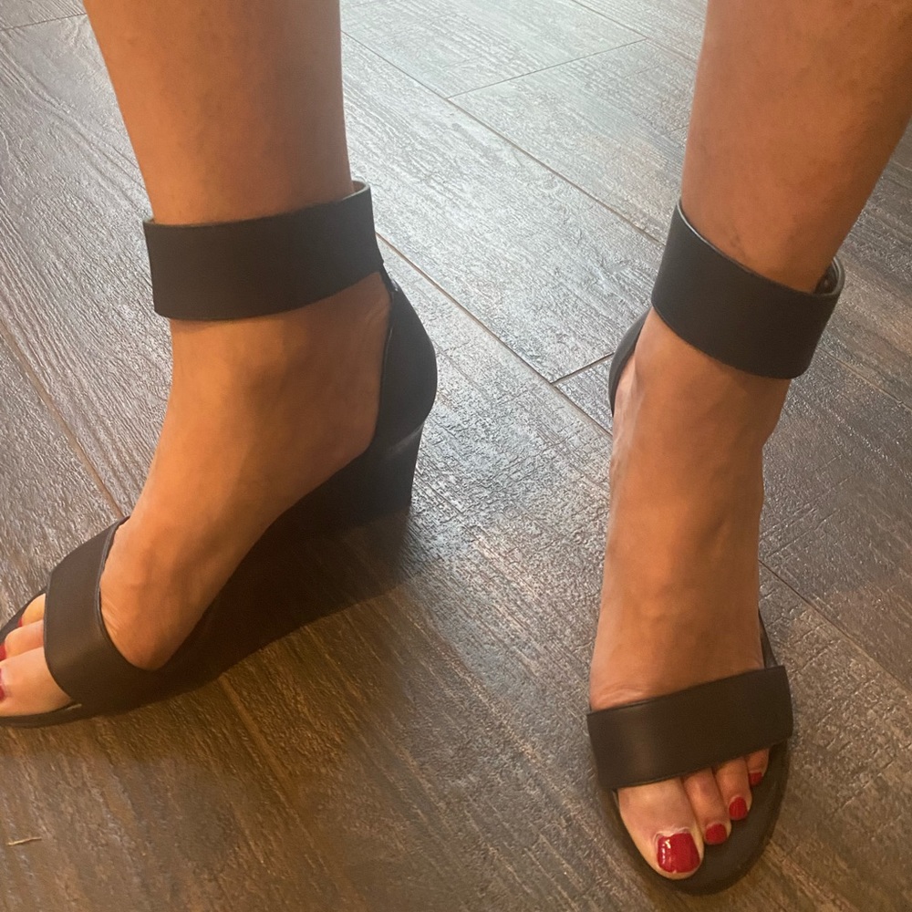 Chloe Wedge Sandal with velcro strap around ankle